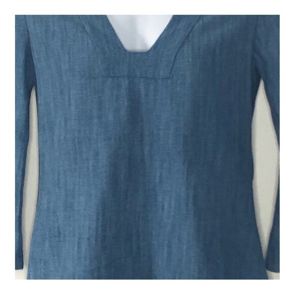 Zara 70s Chambray Bell Sleeve Tunic Dress Medium U-Neck Shirt Dress - Picture 8 of 13